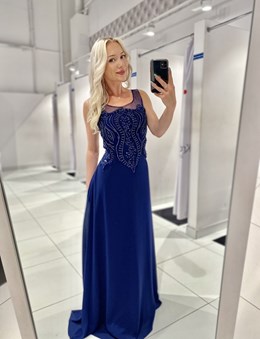 Sukienka długa perełki z tyłu granat