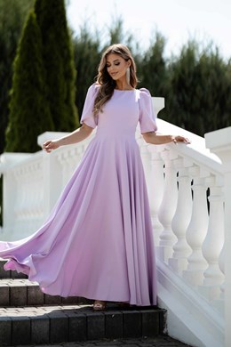 Sukienka długa 3/4 rękawek wiązanie plecy lila