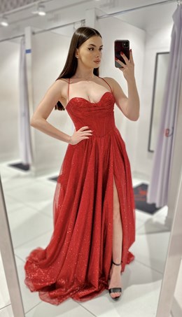 Sukienka długa gorset wiązanie plecy czerwień