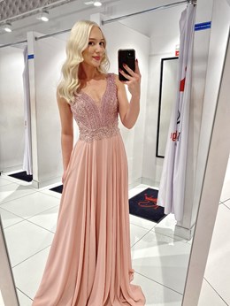 Sukienka długa ramiączka zdobiona góra wrzos