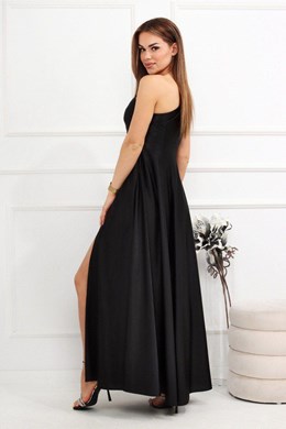 Sukienka długa jedno ramie dwa rozcięcia czerń