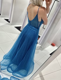 Sukienka długa tiul brokat zdobienie turkus