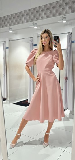 Sukienka midi 3/4 rękawek wiązanie plecy pudrowy