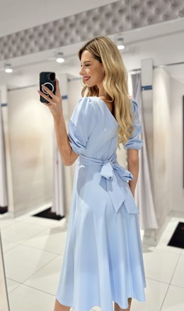 Sukienka midi rękawek 3/4 pas wiązanie j. błękit