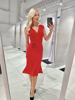 Sukienka krótka rękawek pasek róża malina