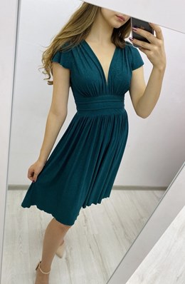 Sukienka krótka wysoki stan brokat butelka zieleń