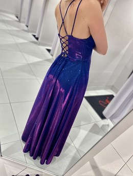 Sukienka długa wiązanie plecy brokat róż/granat