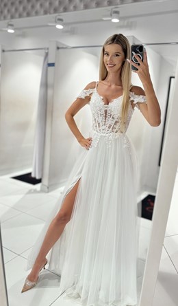 Sukienka długa tiul gorset haft biel