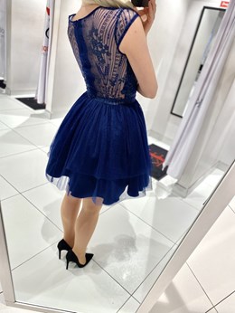 Sukienka krótka tiul zabudowana granat