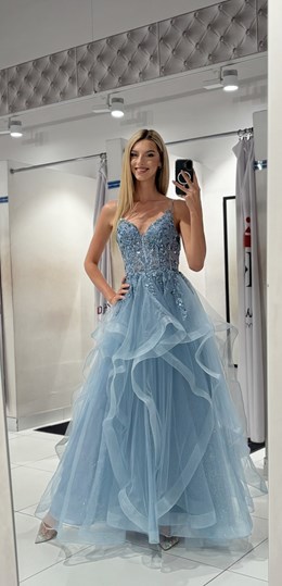 Sukienka długa falbanka cekiny gorset jeans