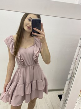 Sukienka krótka falbanka góra/dół wrzos