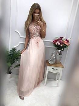 Sukienka długa zabudowana róż