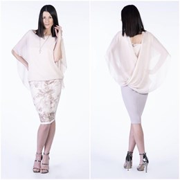 Sukienka maskująca zakładany tył haft beż/morela