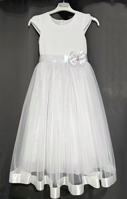 Sukienka dziecięca długa tiul kokarda biel