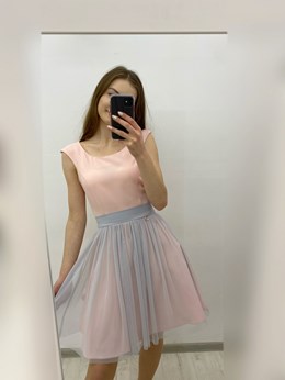 Sukienka krótka tiul dół róż/szary