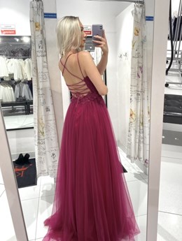 Sukienka długa tiul koronka wiązanie tył fuksja