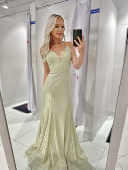 Sukienka długa ramiączka wiązanie brokat srebro