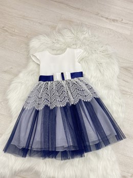 Sukienka dziecięca kokarda koronka granat/biel