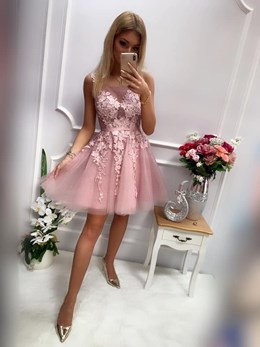 Sukienka krótka koronka wiązanie wrzos