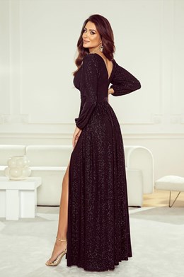 Sukienka długa brokat długi rękaw czerń