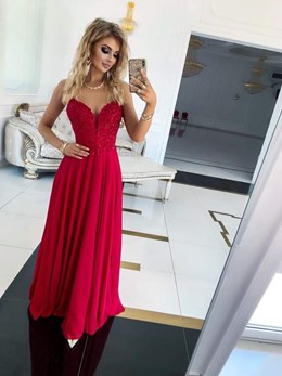 Sukienka długa tiul zdobienie listki bordo