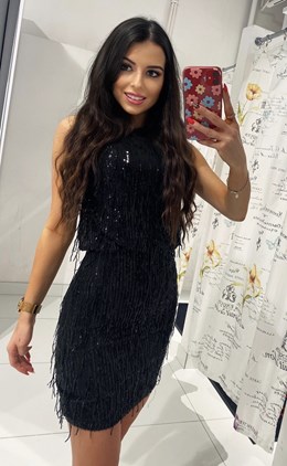 Sukienka krótka frędzle cekiny czarna