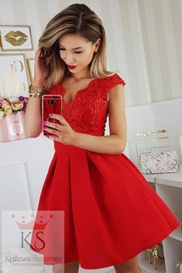 Sukienka krótka krótki rękawek dekolt czerwony
