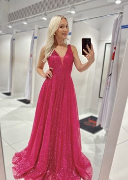 Sukienka długa balowa brokat fuksja