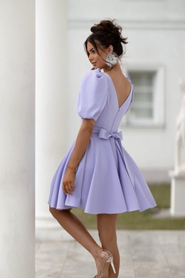 Sukienka krótka 3/4 rękawek wiązanie plecy fiolet