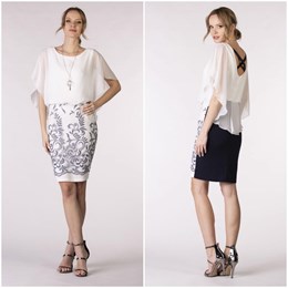 Sukienka krótka koronka krzyż plecy biel/atrament