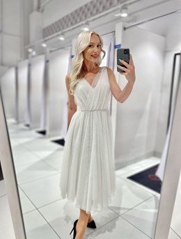 Sukienka midi tiul brokat biel