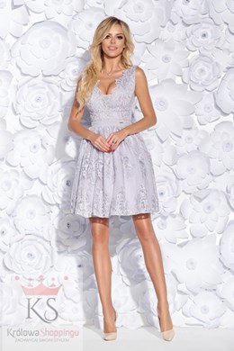 Sukienka krótka koronka bombka szary