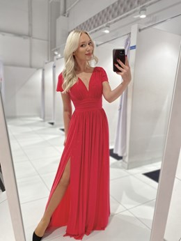 Sukienka długa brokat rękaw malina