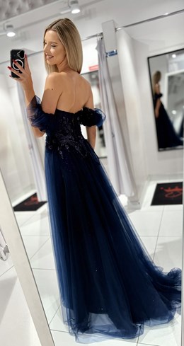 Sukienka długa gorset rękawek tiul granat