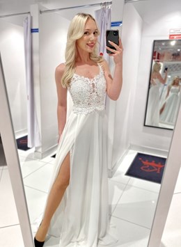 Sukienka długa koronkowa góra wiązanie biel