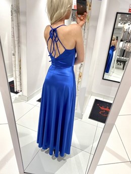 Sukienka długa satynowa wiązanie szyja chaber