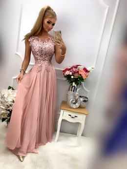 Sukienka długa koronka odkryte plecy wrzos