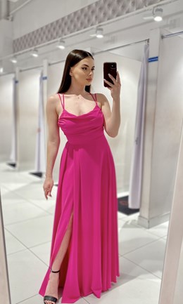 Sukienka długa wiązanie plecy gładka magenta