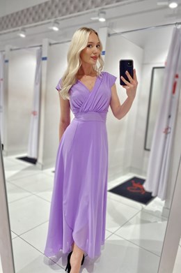 Sukienka długa marszczony pas lila