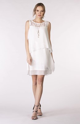 Sukienka krótka falbanki koronka góra biel
