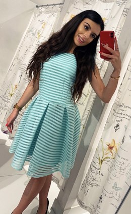 Sukienka krótka siateczka kokarda tył mięta