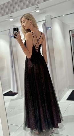 Sukienka długa gorset zdobienie tiul bordo/czerń