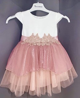 Sukienka dziecięca tiul haft brokat róż/biel