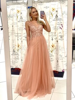 Sukienka długa zdobiona góra tiul wrzos