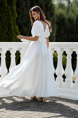 Sukienka długa 3/4 rękawek wiązanie plecy biel