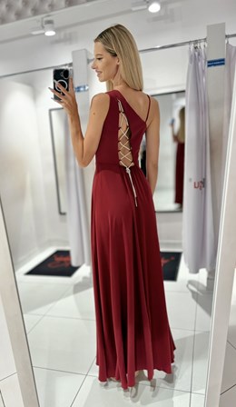 Sukienka długa asymetria wiązanie plecy bordo