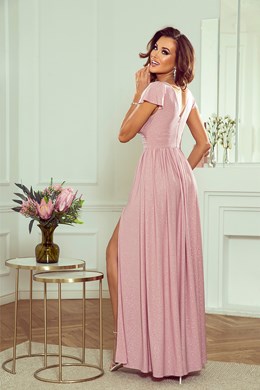 Sukienka długa brokat rękaw róż