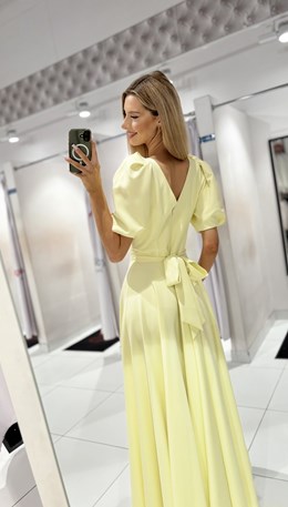 Sukienka długa 3/4 rękawek wiązanie plecy cytryna