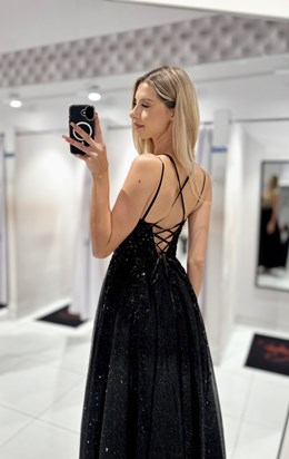 Sukienka długa gorset tiul brokat czerń