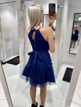 Sukienka krótka wiązanie szyja tiul granat